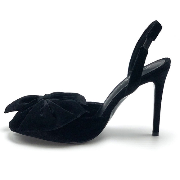 NIB WOMEN'S BLACK VELVET BOW SLINGBACK HIGH HEELS - Picture 4 of 10